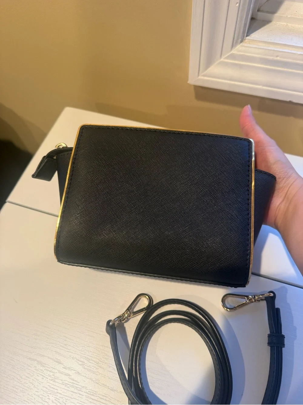 Michael Kors Selma Black Leather Crossbody with Gold Trim